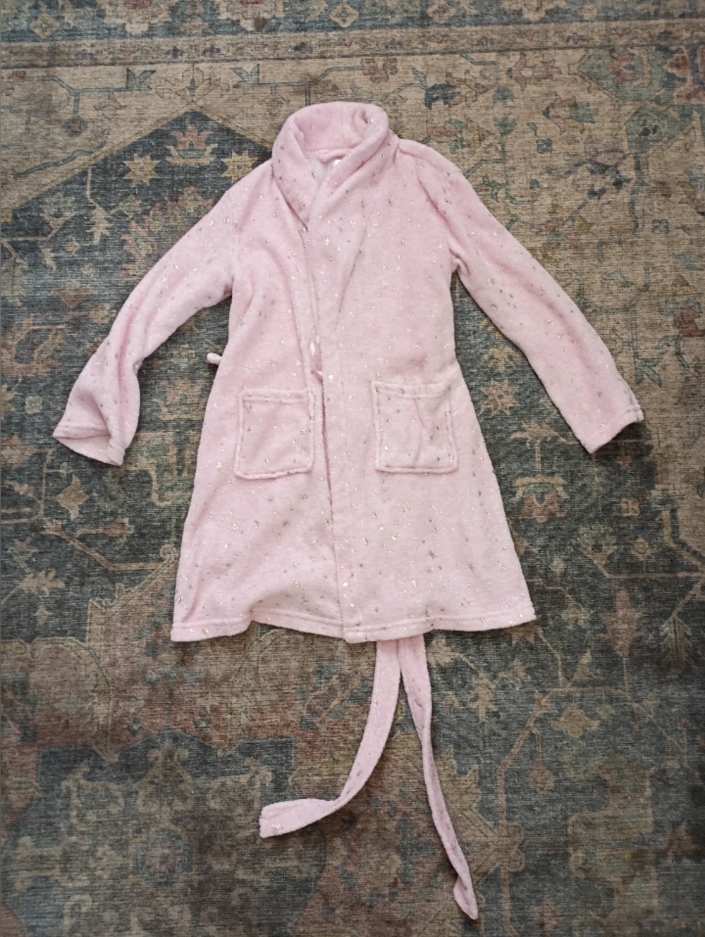 Girls Danskin Pink Plush Robe with Gold Sparkle Size S/M